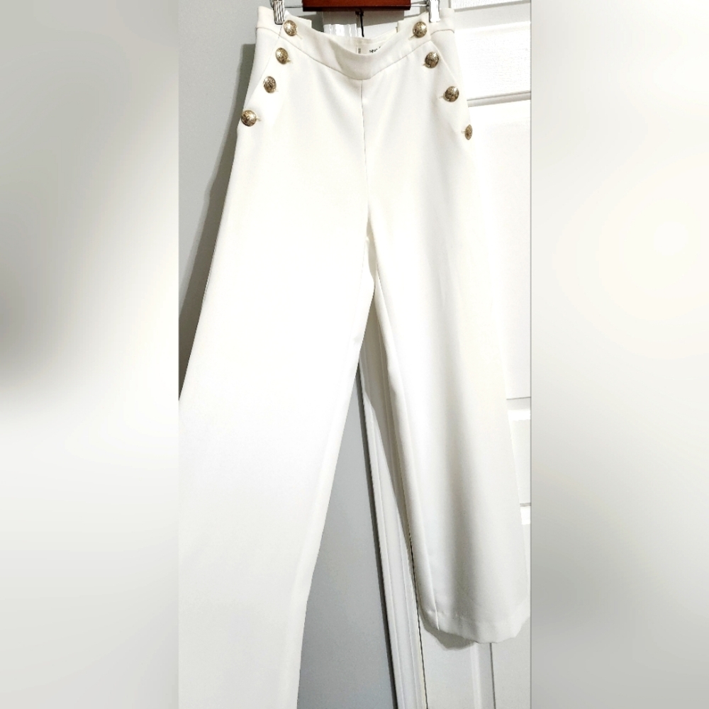 New women's high waisted wide leg pants button